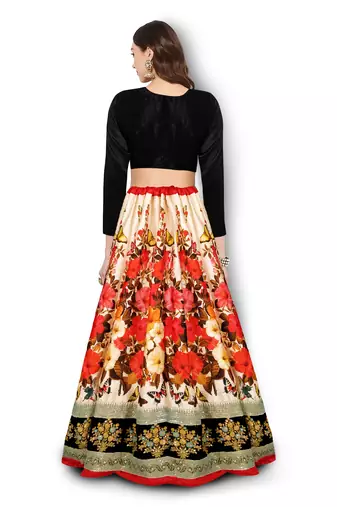 Cream And Black Dori And Sequins Embroidered Art Silk Party Wear Lehenga Choli