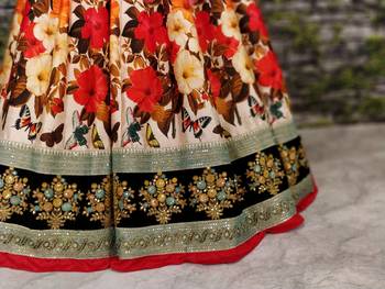 Cream And Black Dori And Sequins Embroidered Art Silk Party Wear Lehenga Choli 4