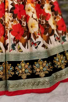 Cream And Black Dori And Sequins Embroidered Art Silk Party Wear Lehenga Choli