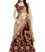 Maroon Dori Badla & Sequins Embroidered Semi Velvet Lehenga Choli For Bride