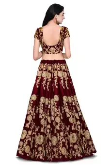 Maroon Dori Badla & Sequins Embroidered Semi Velvet Lehenga Choli For Bride
