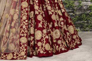 Maroon Dori Badla & Sequins Embroidered Semi Velvet Lehenga Choli For Bride 4