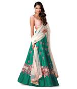 Green Embroidered Silk Semi Stitched Lehenga With Dupatta