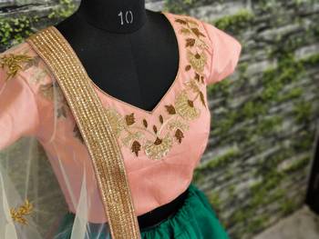 Green Embroidered Silk Semi Stitched Lehenga With Dupatta 3