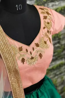 Green Embroidered Silk Semi Stitched Lehenga With Dupatta