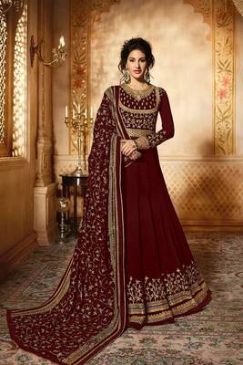 Maroon embroidered georgette anarkali  with dupatta 1