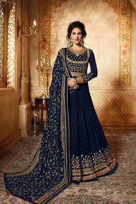 Navy-blue embroidered georgette salwar with dupatta 1