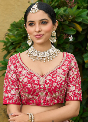  Maroon Zari Thread And Sequins Embroidered Silk Indian Wedding Lehenga Dress 2