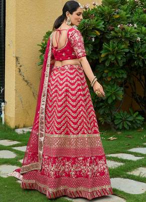  Maroon Zari Thread And Sequins Embroidered Silk Indian Wedding Lehenga Dress 4