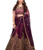 Purple Embroidered Silk Semi Stitched Lehenga