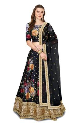 Black Embroidered Art Silk Semi Stitched floral lehenga 1