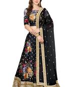 Black Embroidered Art Silk Semi Stitched floral lehenga