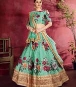 Green Pearl Dori And Sequins Embroidered Art Silk Designer Lehenga Choli For Wedding