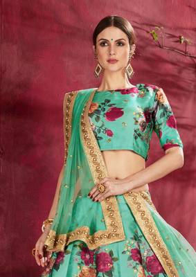 Green Pearl Dori And Sequins Embroidered Art Silk Designer Lehenga Choli For Wedding 2