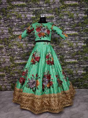 Green Pearl Dori And Sequins Embroidered Art Silk Designer Lehenga Choli For Wedding 4
