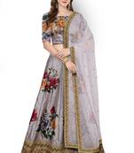 Grey Embroidered Art Silk Semi Stitched Floral Lehenga