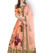 Peach Embroidered Art Silk Semi Stitched floral lehenga