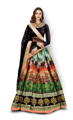 Multicolor Embroidered Art Silk Semi Stitched Lehenga With Dupatta 1