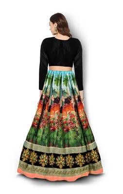 Multicolor Embroidered Art Silk Semi Stitched Lehenga With Dupatta 2