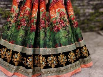 Multicolor Embroidered Art Silk Semi Stitched Lehenga With Dupatta 4