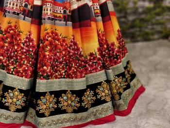 Catching Yellow and Black Dori and Sequins Embroidered Art Silk Designer Lehenga choli for wedding 4