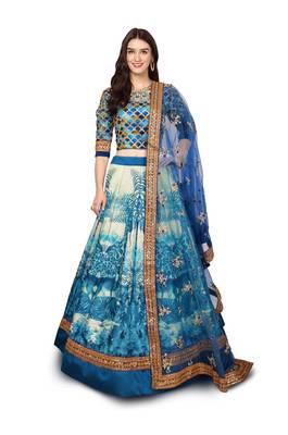 Blue Embroidered Silk Semi Stitched Lehenga With Dupatta 1