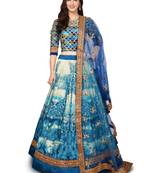 Blue Embroidered Silk Semi Stitched Lehenga With Dupatta