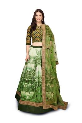 Green Embroidered Silk Semi Stitched bridal lehenga 1