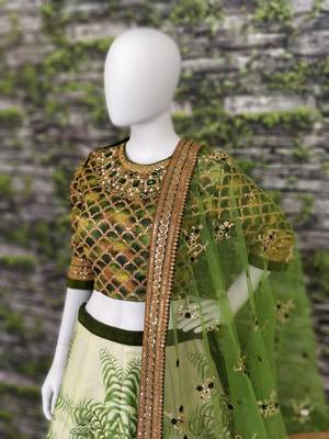 Green Embroidered Silk Semi Stitched bridal lehenga 2