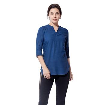 Blue plain cotton long top 1