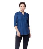 Blue plain cotton long top