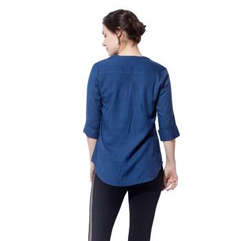 Blue plain cotton long top 2