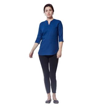 Blue plain cotton long top 4