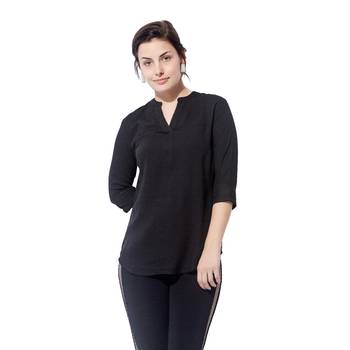 Black plain cotton long top 1