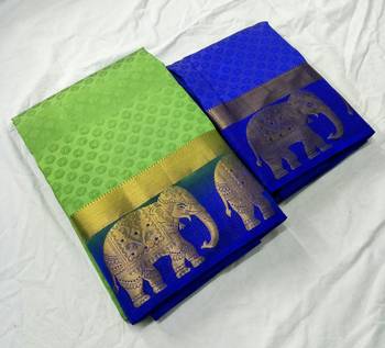 Parrot green woven jacquard saree with blouse 1