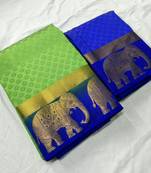 Parrot green woven jacquard saree with blouse