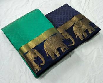 Turquoise woven jacquard saree with blouse 1