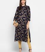 Navy blue printed rayon ethnic kurtis