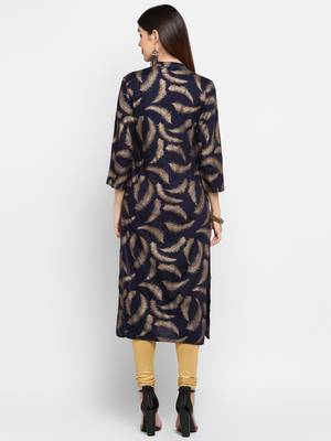 Navy blue printed rayon ethnic kurtis 2