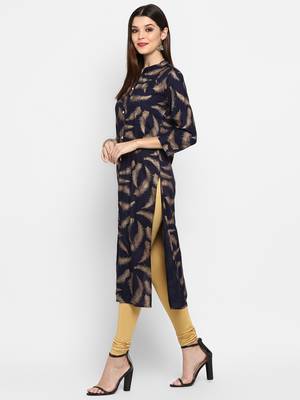 Navy blue printed rayon ethnic kurtis 3