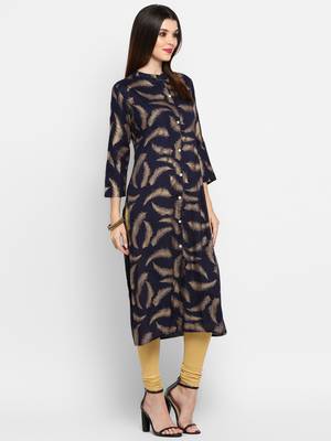 Navy blue printed rayon ethnic kurtis 4