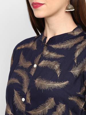 Navy blue printed rayon ethnic kurtis 5
