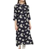 Navy blue printed rayon ethnic kurtis