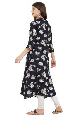 Navy blue printed rayon ethnic kurtis 2
