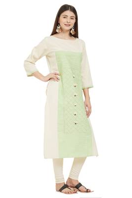 Beige plain cotton cotton-kurtis 3