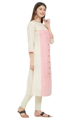 Beige plain cotton cotton-kurtis 3