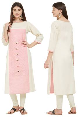 Beige plain cotton cotton-kurtis 5