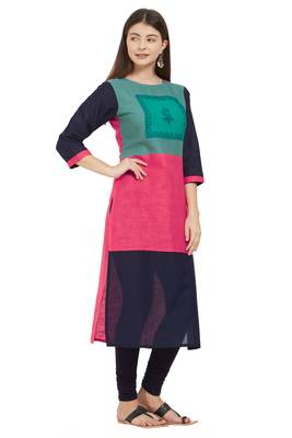Multicolor plain cotton cotton-kurtis 3