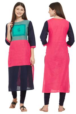 Multicolor plain cotton cotton-kurtis 5