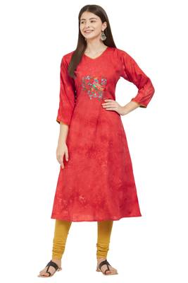 Red embroidered rayon ethnic-kurtis 1